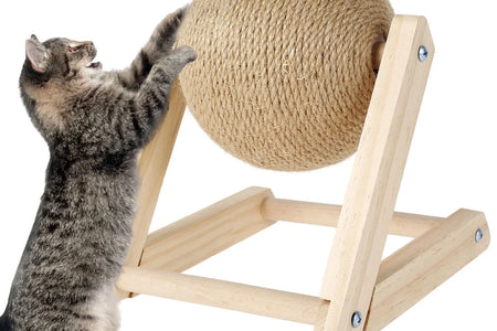 Bola Rascadora Para Gatos, Juguete Rascador Para Gatos De Sisal Natural Con Hierba Gatera, Bola Rascadora Interactiva De Madera Maciza, Poste Para Rascar Gatos De 7X7X6,3 Pulgadas Con Bola Giratoria Para Gatos Y Gatitos De Interior