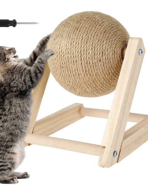 Load image into Gallery viewer, Bola Rascadora Para Gatos, Juguete Rascador Para Gatos De Sisal Natural Con Hierba Gatera, Bola Rascadora Interactiva De Madera Maciza, Poste Para Rascar Gatos De 7X7X6,3 Pulgadas Con Bola Giratoria Para Gatos Y Gatitos De Interior
