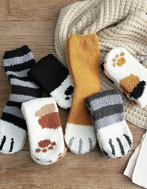 Load image into Gallery viewer, Plush Winter Funny Cute Style Animal Cat Paw Cartoon Pattern Women Cotton Socks Super Soft for Female House Sleeping Floor Sox
