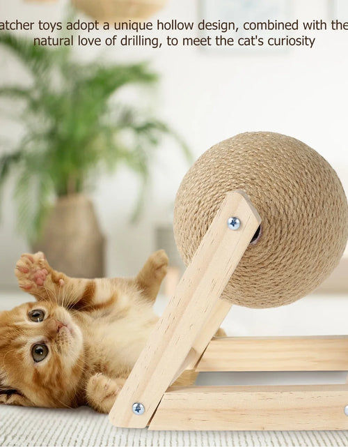 Load image into Gallery viewer, Bola Rascadora Para Gatos, Juguete Rascador Para Gatos De Sisal Natural Con Hierba Gatera, Bola Rascadora Interactiva De Madera Maciza, Poste Para Rascar Gatos De 7X7X6,3 Pulgadas Con Bola Giratoria Para Gatos Y Gatitos De Interior
