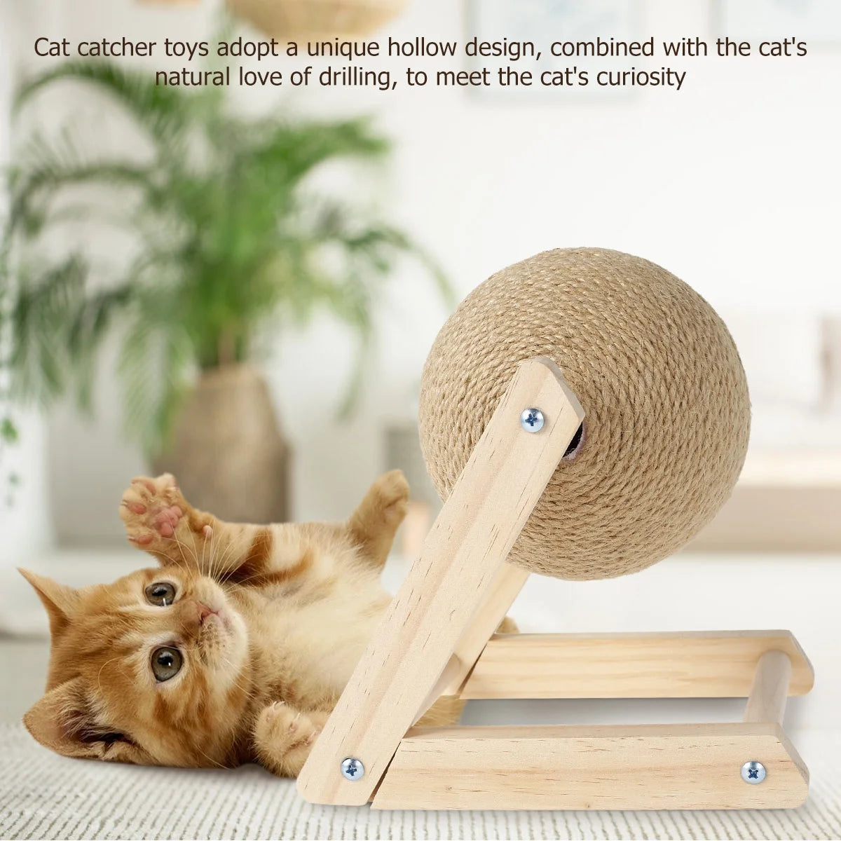 Bola Rascadora Para Gatos, Juguete Rascador Para Gatos De Sisal Natural Con Hierba Gatera, Bola Rascadora Interactiva De Madera Maciza, Poste Para Rascar Gatos De 7X7X6,3 Pulgadas Con Bola Giratoria Para Gatos Y Gatitos De Interior