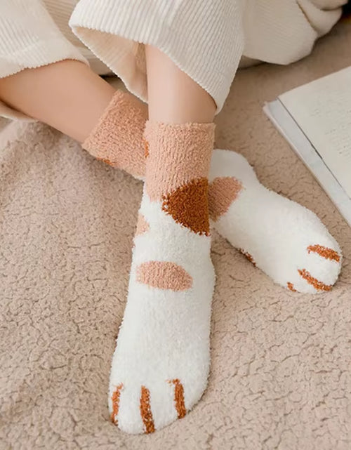 Load image into Gallery viewer, Plush Winter Funny Cute Style Animal Cat Paw Cartoon Pattern Women Cotton Socks Super Soft for Female House Sleeping Floor Sox
