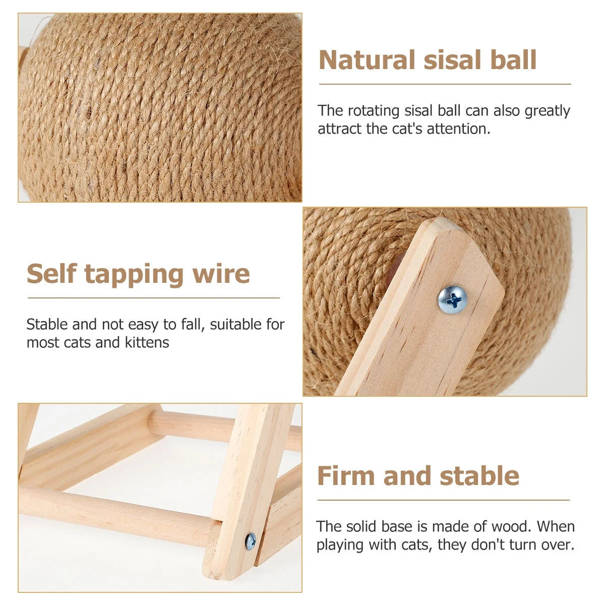 Bola Rascadora Para Gatos, Juguete Rascador Para Gatos De Sisal Natural Con Hierba Gatera, Bola Rascadora Interactiva De Madera Maciza, Poste Para Rascar Gatos De 7X7X6,3 Pulgadas Con Bola Giratoria Para Gatos Y Gatitos De Interior