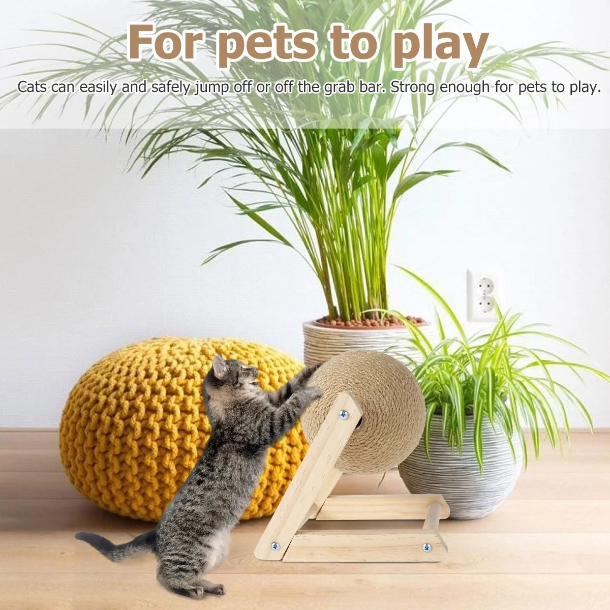 Bola Rascadora Para Gatos, Juguete Rascador Para Gatos De Sisal Natural Con Hierba Gatera, Bola Rascadora Interactiva De Madera Maciza, Poste Para Rascar Gatos De 7X7X6,3 Pulgadas Con Bola Giratoria Para Gatos Y Gatitos De Interior