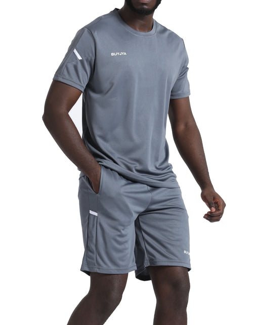 Load image into Gallery viewer, 3Pack Men'S Workout Set Gym Clothes Active Shorts Shirt Set for Running Basketball Football and Daily Life,Size S-3XL
