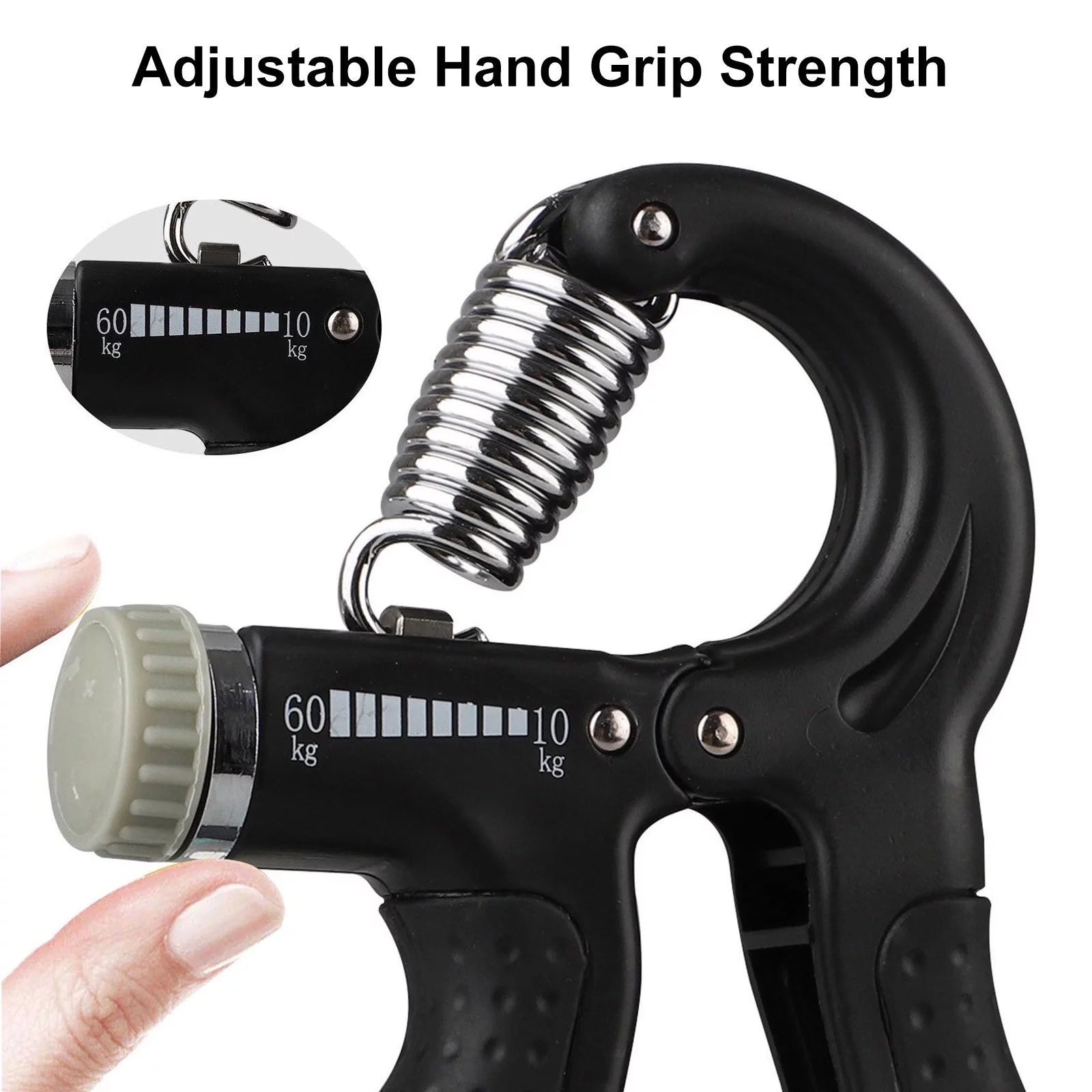 Fortalecedor De Agarre De Mano, Ejercitador De Mano  Con Resistencia Ajustable De 22-132Lbs Para Tren De Antebrazo Y Dedo, Negro