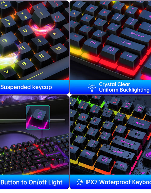 Load image into Gallery viewer, Gaming Keyboard and Mouse Combo, RGB LED Backlit Wired Computer Keyboard, Rainbow Light up USB Keyboard with 26 Anti-Ghosting Keys for PC Gamer, Laptop, Office, Black
