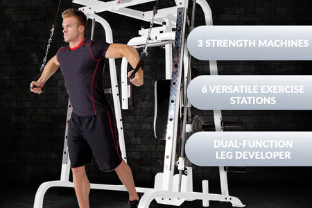 Pro Smith Cage Workout Machine Total Body Training Gym System, White
