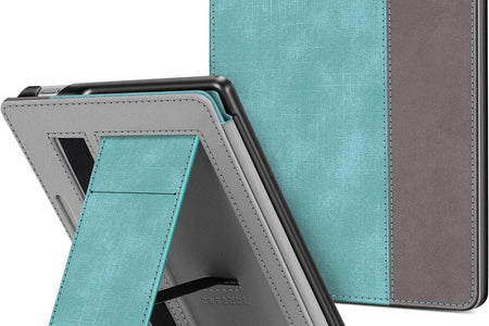 Stand Case for All-New Kindle Oasis (10Th Generation, 2019 Release and 9Th Generation, 2017 Release) - Premium PU Leather Sleeve Cover with Card Slot and Hand Strap, Turquoise/Brown