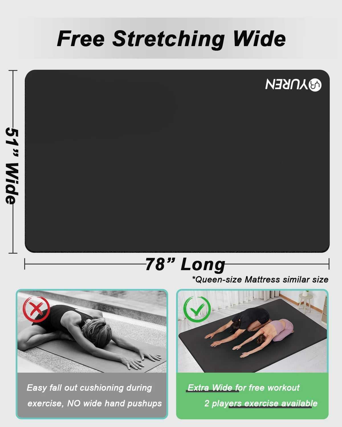 Large Yoga Mat 78"X51" 10Mm Thick NBR Foam Exercise Mat for Home Gym Pilates Floor Workouts, Black