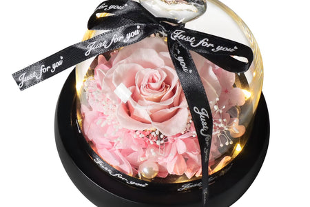 Gifts for Girls Eternal Flowers in Heart Glass Dome with Led Light Forever Preserved Rose Wedding Gift for Mom Women Girlfriend