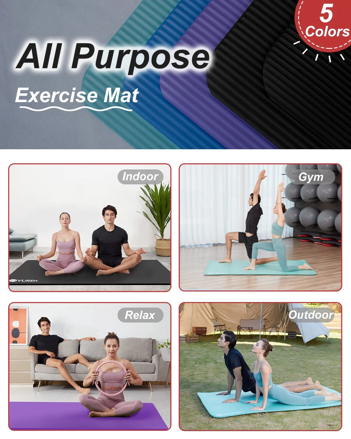 Large Yoga Mat 78"X51" 10Mm Thick NBR Foam Exercise Mat for Home Gym Pilates Floor Workouts, Black