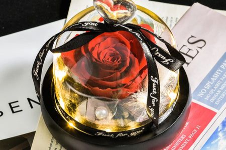 Gifts for Girls Eternal Flowers in Heart Glass Dome with Led Light Forever Preserved Rose Wedding Gift for Mom Women Girlfriend