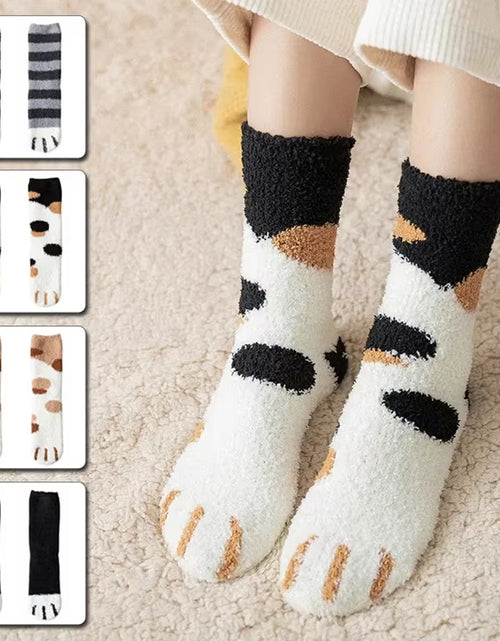 Load image into Gallery viewer, Plush Winter Funny Cute Style Animal Cat Paw Cartoon Pattern Women Cotton Socks Super Soft for Female House Sleeping Floor Sox
