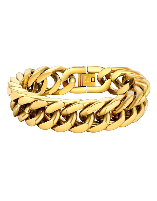 Load image into Gallery viewer, Men Stainless Steel 17Mm Cuban Chain Bracelets Chunky Franco Gold Plated Chain Bracelet 7.5 Inch Chains Jewelry Birthday Valentine Graduation Father Day Gifts
