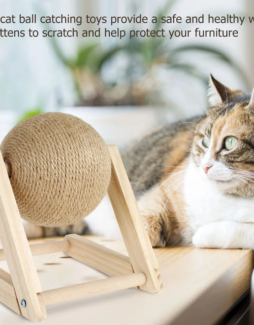 Load image into Gallery viewer, Bola Rascadora Para Gatos, Juguete Rascador Para Gatos De Sisal Natural Con Hierba Gatera, Bola Rascadora Interactiva De Madera Maciza, Poste Para Rascar Gatos De 7X7X6,3 Pulgadas Con Bola Giratoria Para Gatos Y Gatitos De Interior
