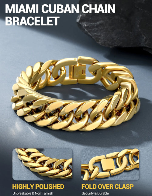 Load image into Gallery viewer, Men Stainless Steel 17Mm Cuban Chain Bracelets Chunky Franco Gold Plated Chain Bracelet 7.5 Inch Chains Jewelry Birthday Valentine Graduation Father Day Gifts

