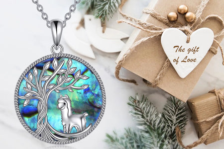 Tree of Life Alpaca Necklace Sterling Silver with Abalone Shell Animal Alpaca Pendant Jewelry Birthday Anniversary Mothers Valentines Day Gifts for Women