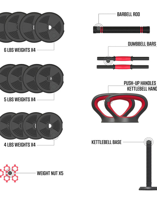 Load image into Gallery viewer, Smartbell Gym, 60 Lbs. 4-In-1 Adjustable Interchangeable Dumbbell, Barbell, and Kettlebell Weight Set, Black
