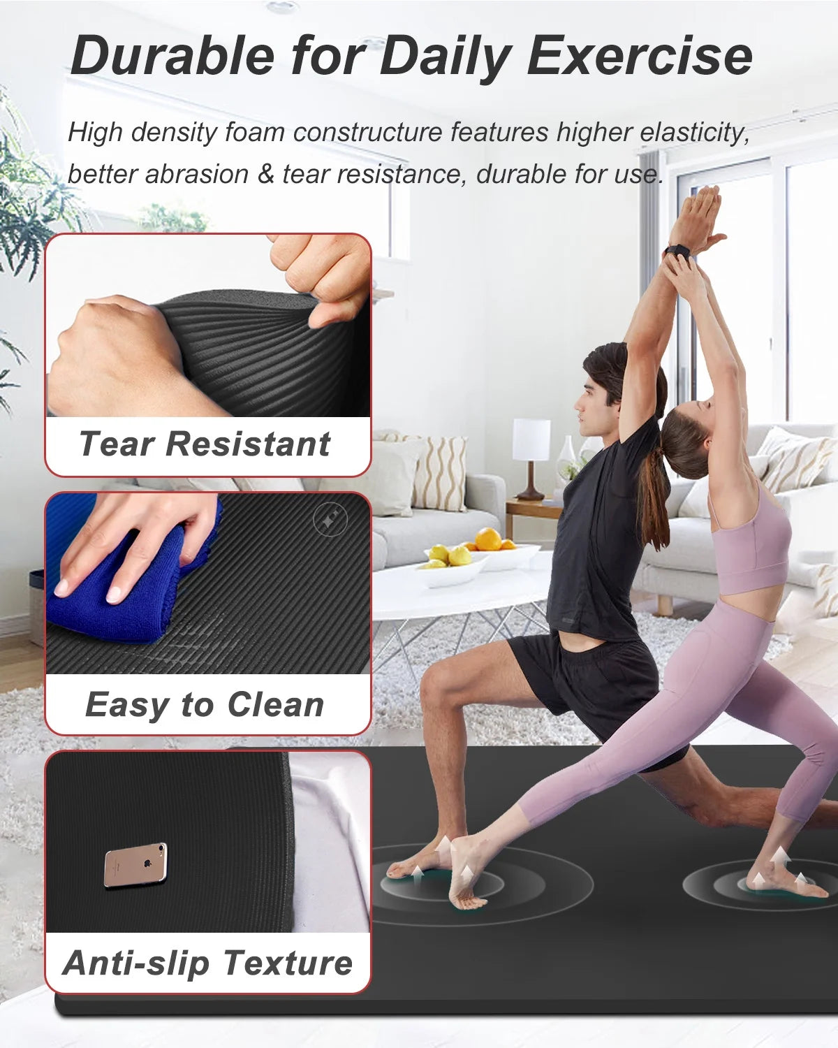 Large Yoga Mat 78"X51" 10Mm Thick NBR Foam Exercise Mat for Home Gym Pilates Floor Workouts, Black