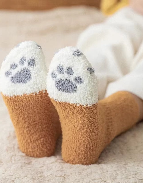 Load image into Gallery viewer, Plush Winter Funny Cute Style Animal Cat Paw Cartoon Pattern Women Cotton Socks Super Soft for Female House Sleeping Floor Sox
