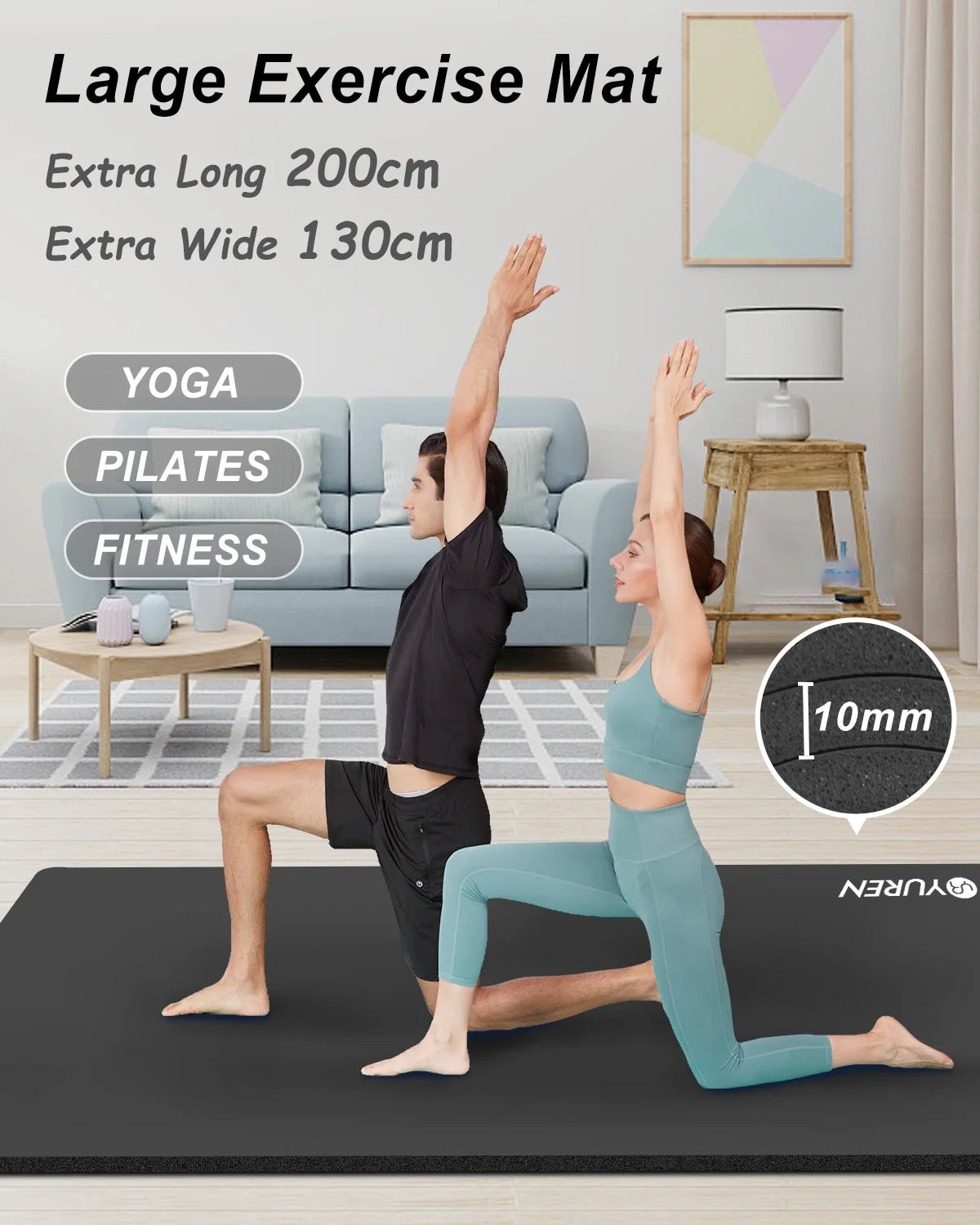 Large Yoga Mat 78"X51" 10Mm Thick NBR Foam Exercise Mat for Home Gym Pilates Floor Workouts, Black