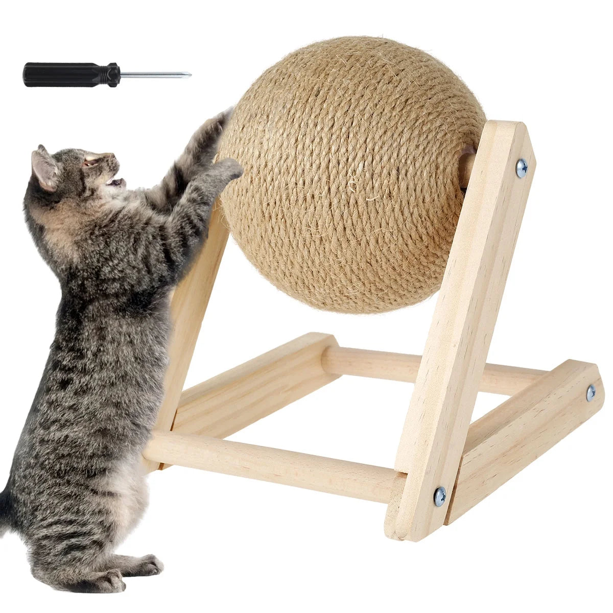Bola Rascadora Para Gatos, Juguete Rascador Para Gatos De Sisal Natural Con Hierba Gatera, Bola Rascadora Interactiva De Madera Maciza, Poste Para Rascar Gatos De 7X7X6,3 Pulgadas Con Bola Giratoria Para Gatos Y Gatitos De Interior
