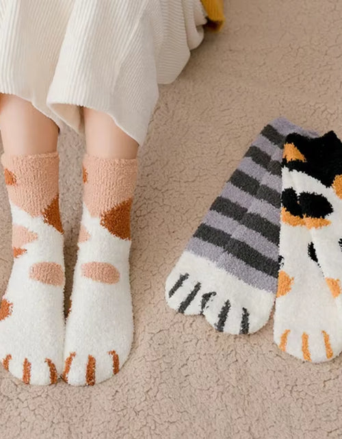 Load image into Gallery viewer, Plush Winter Funny Cute Style Animal Cat Paw Cartoon Pattern Women Cotton Socks Super Soft for Female House Sleeping Floor Sox
