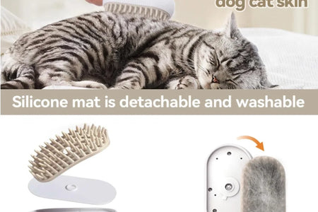 3 in 1 Updated Self Cleaning Cat Steamer Brush - Self Cleaning Steamy Cat Brush with Massage Sheding for Cats Dogs