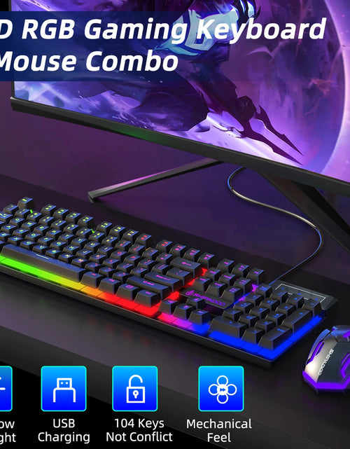 Load image into Gallery viewer, Gaming Keyboard and Mouse Combo, RGB LED Backlit Wired Computer Keyboard, Rainbow Light up USB Keyboard with 26 Anti-Ghosting Keys for PC Gamer, Laptop, Office, Black

