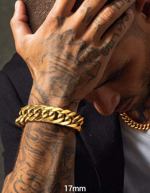Load image into Gallery viewer, Men Stainless Steel 17Mm Cuban Chain Bracelets Chunky Franco Gold Plated Chain Bracelet 7.5 Inch Chains Jewelry Birthday Valentine Graduation Father Day Gifts
