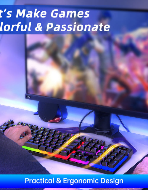 Load image into Gallery viewer, Gaming Keyboard and Mouse Combo, RGB LED Backlit Wired Computer Keyboard, Rainbow Light up USB Keyboard with 26 Anti-Ghosting Keys for PC Gamer, Laptop, Office, Black
