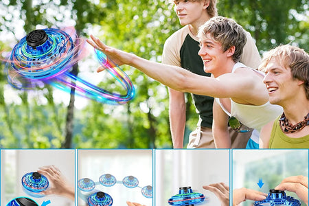 Flying Spinner Mini UFO Toy for Kids, Flying Fidget Spinner UFO Toy , Flying Orb Ball Hand Operated with 360 ° Rotating and LED Lights for Adult and Kids (Blue)