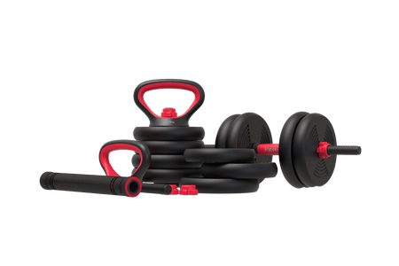 Smartbell Gym, 60 Lbs. 4-In-1 Adjustable Interchangeable Dumbbell, Barbell, and Kettlebell Weight Set, Black